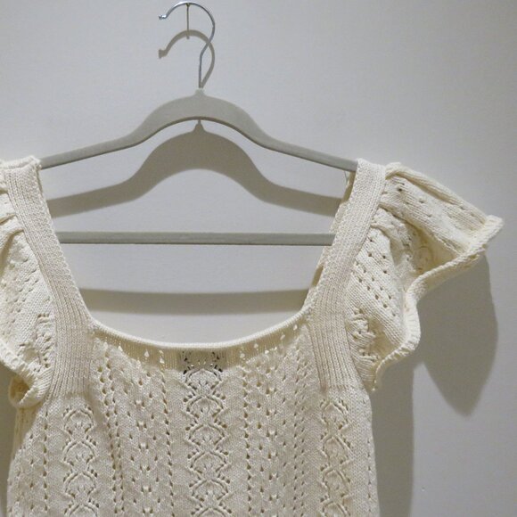 HAUTE HIPPIE Crochet Knit Milkmaid Coquette Ribbon Top Cotton Cottagecore Boho - Picture 10 of 12